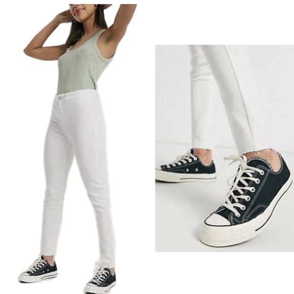 Free People We the Free Miles Away White Skinny Jeans - Raw Hem Size 27 - Picture 1 of 7